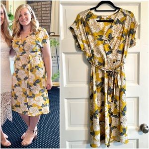 Monteau Yellow Floral Faux Wrap Dress